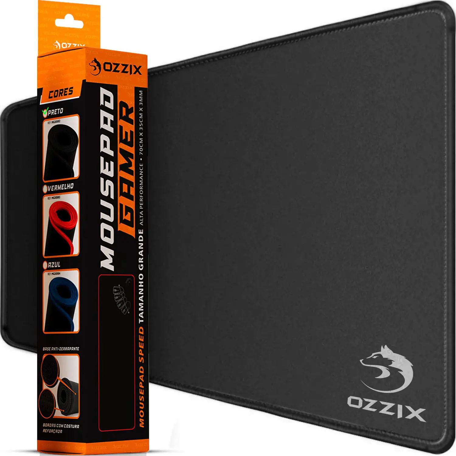 MOUSE PAD GAMER PROFISSIONAL GRANDE PRETO 70X35 SPEED OZZIX - Dismatic  Distribuidora