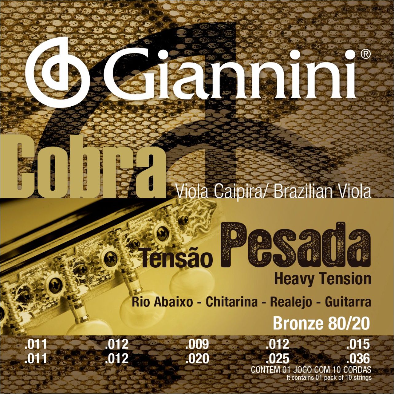 Jogo De Cordas Para Violão Aço (Folk) 013 056 Giannini Cobra Bronze 80/20  CA82M - GUITAR 5 - Cordas e encordoamentos para guitarra, baixo e violão!