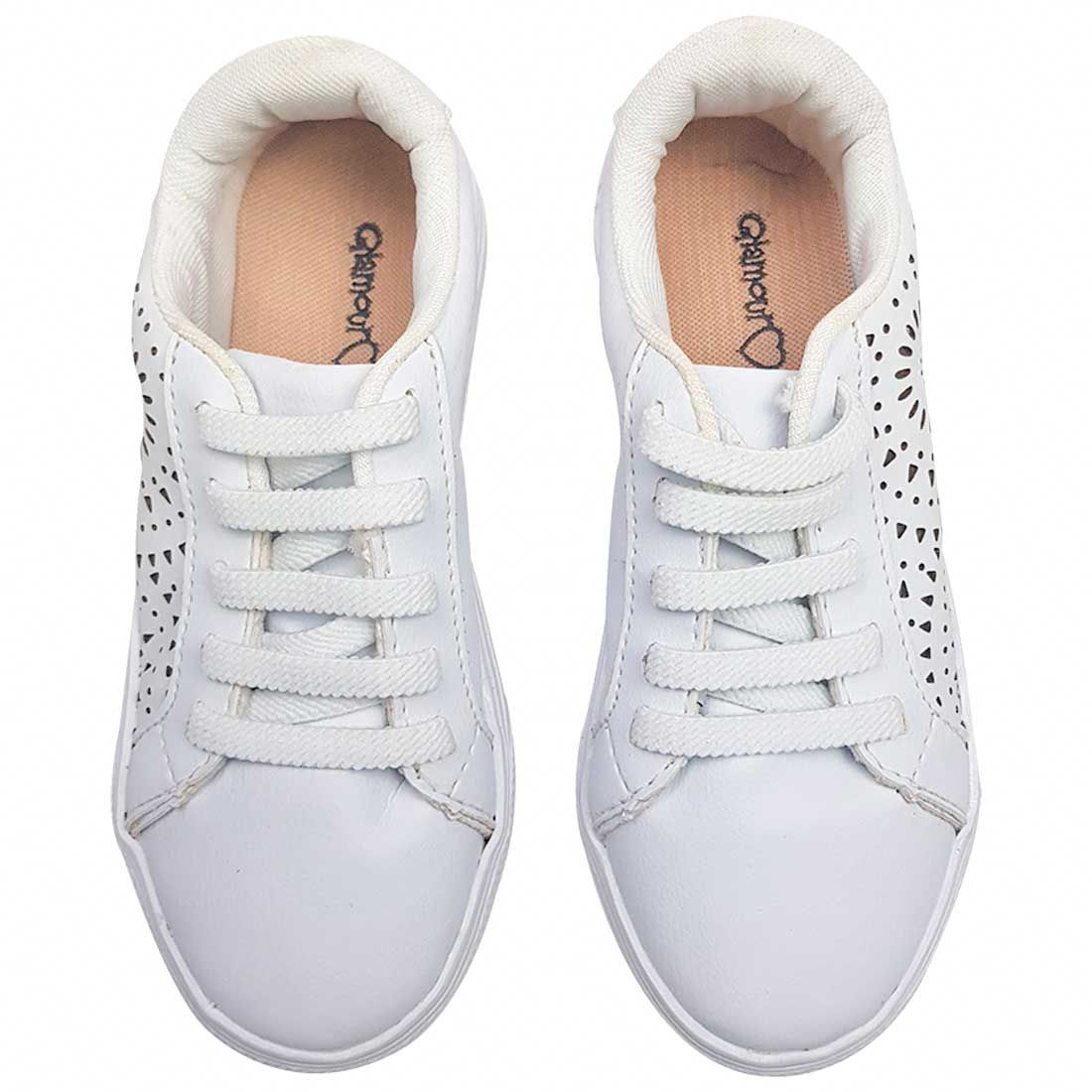 Tênis Baby Cut Laser - Branco - Glamour Pink