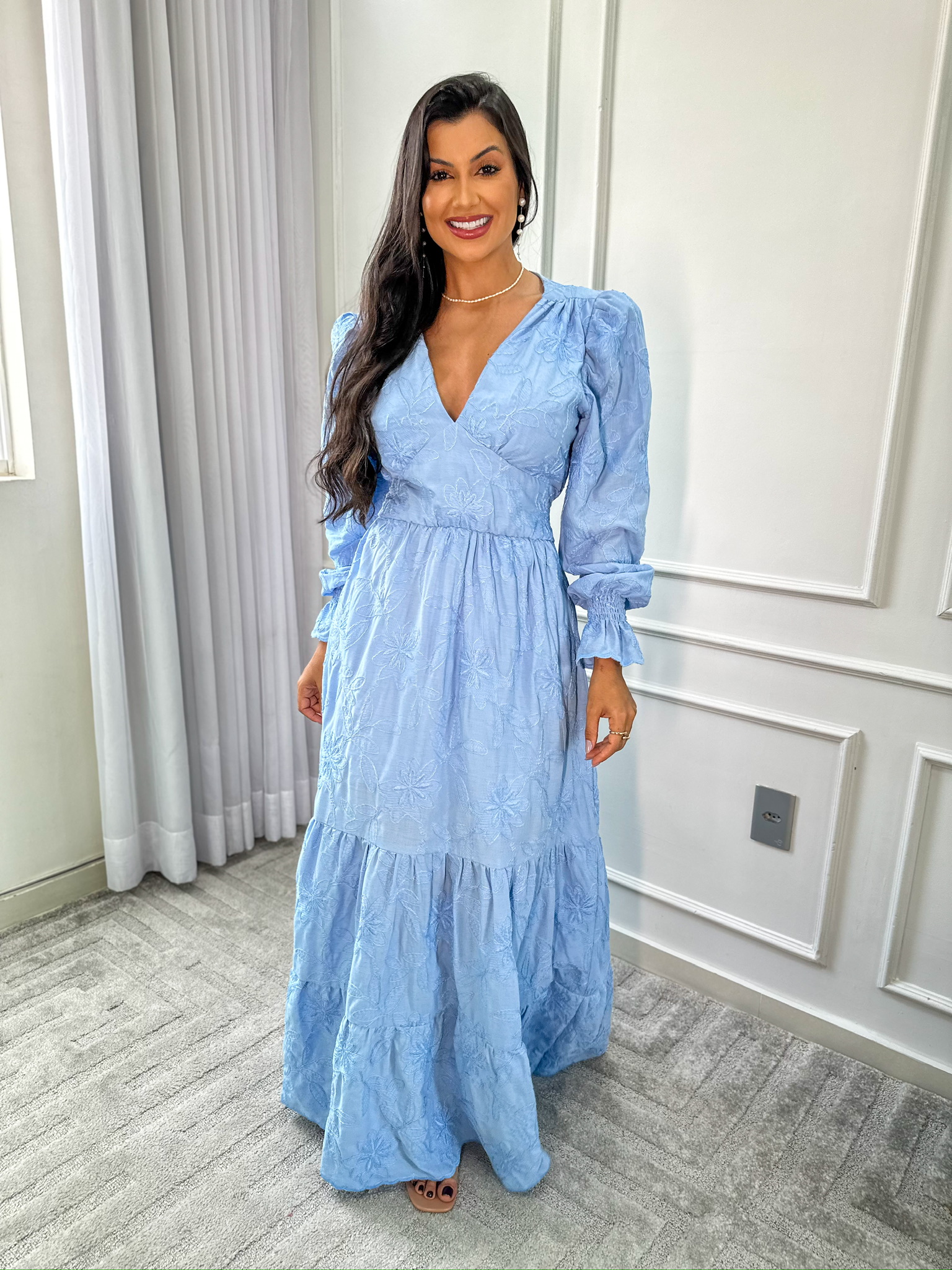 Vestido De Dama De Honor Largo De Gasa Boho Azul Cielo
