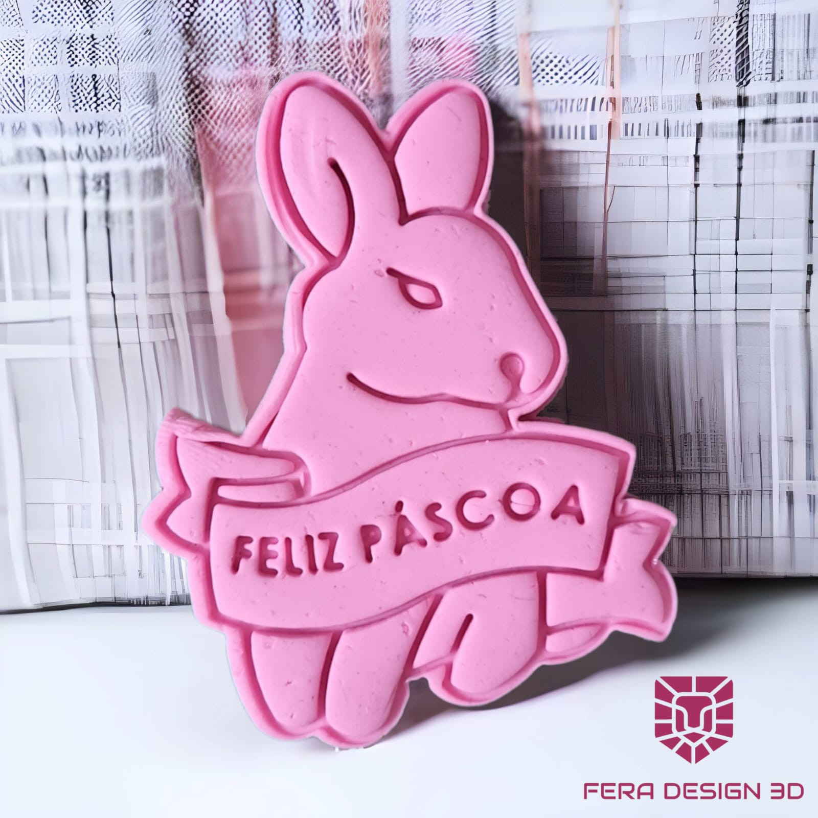 Coelho Placa Feliz Pascoa Cortador Biscoito Feradesign3d 9373