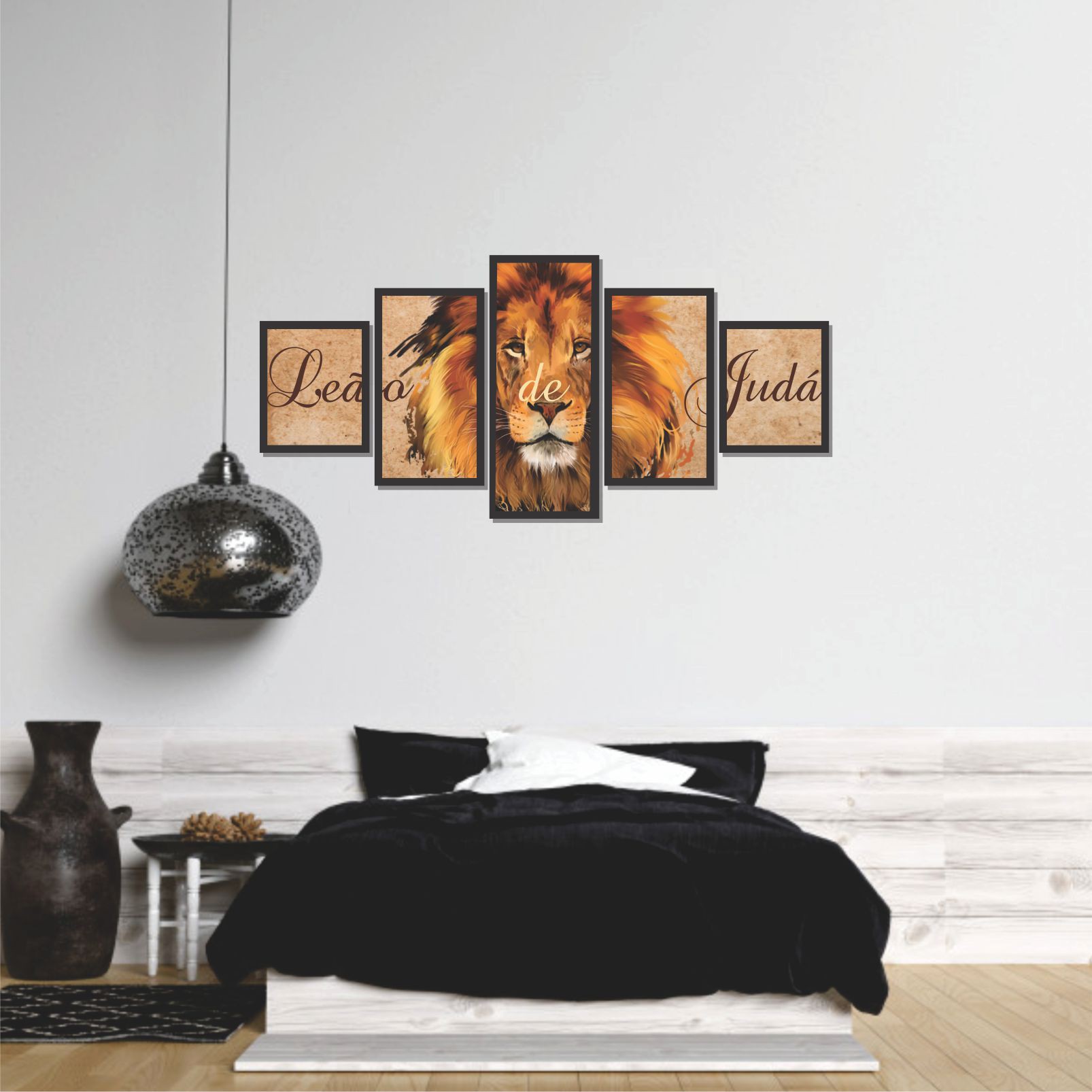 Quadros Decorativos Mosaico 5 Peças Rei de Judá 115x60cm – Edel