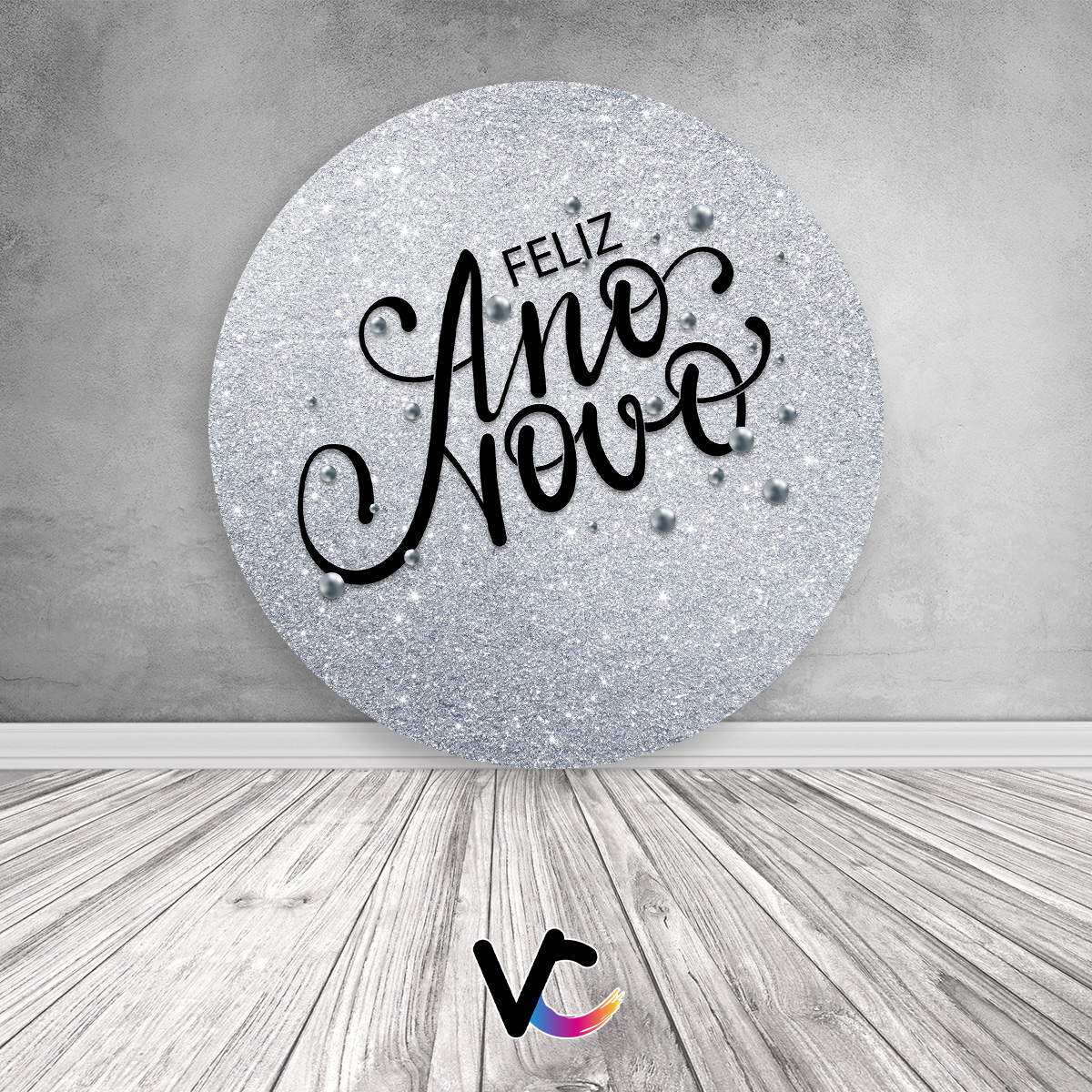 Painel De Festa Redondo 1,50x1,50 - Feliz Ano Novo Prateado 011 - Via ...