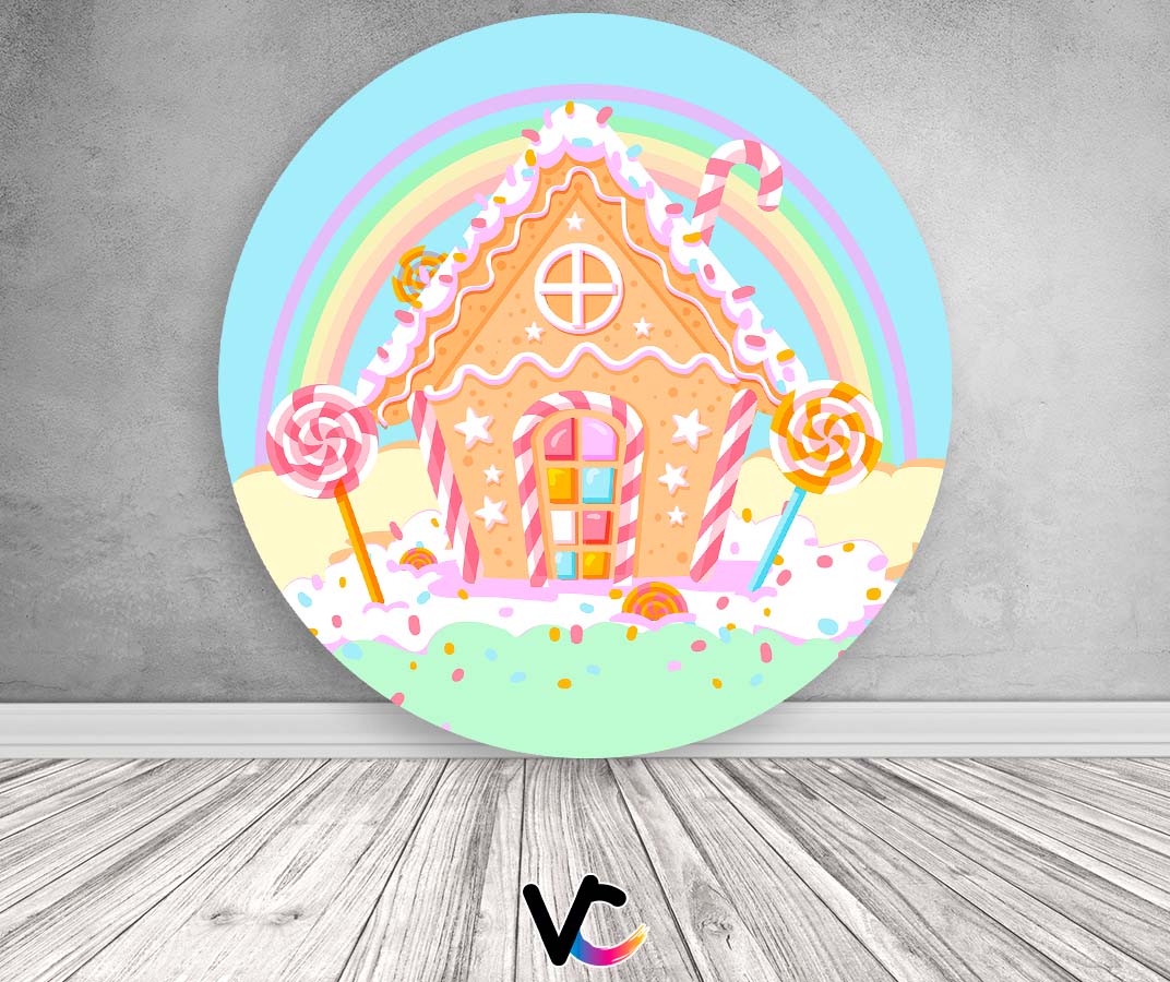 Painel De Festa Redondo 1,50x1,50 - Casa de Doces Colorido 003 - Via ...