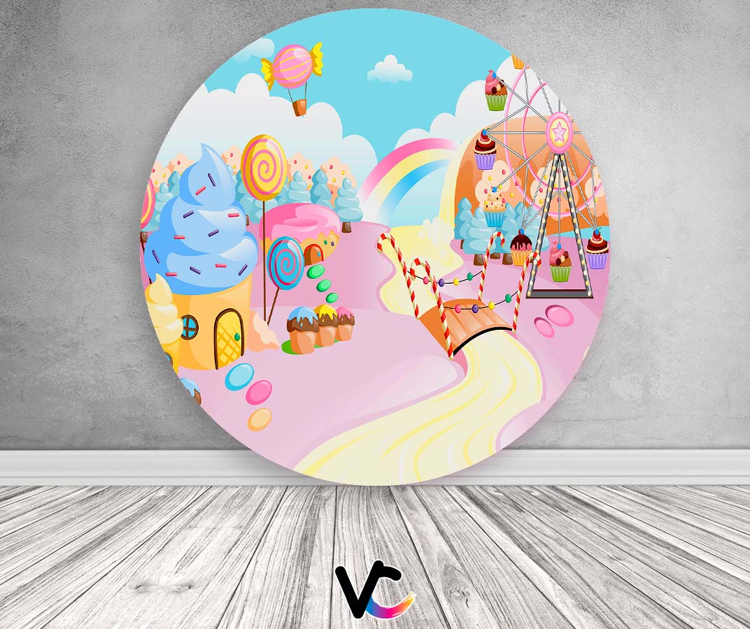Painel De Festa Redondo 1,50x1,50 - Parque de Doces 004 - Via Cores ...