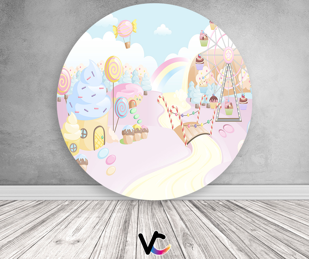 Painel De Festa Redondo 1,50x1,50 - Cidade de Doces 005 - Via Cores ...
