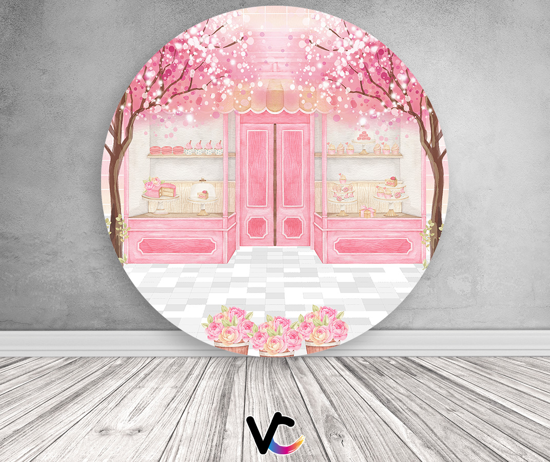 Painel De Festa Redondo 1,50x1,50 - Confeitaria Doces Patisserie Rosa ...