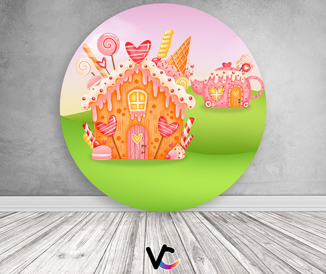 Painel De Festa Redondo 1,50x1,50 - Casinha de Doces Cute 019 - Via ...