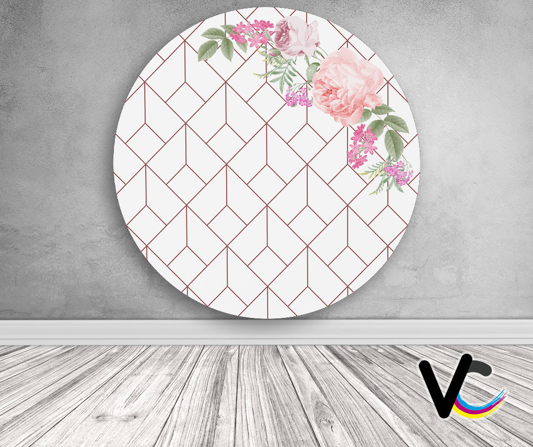Painel De Festa Redondo 1,50x1,50 - Geométrico Floral 023 - Via Cores ...