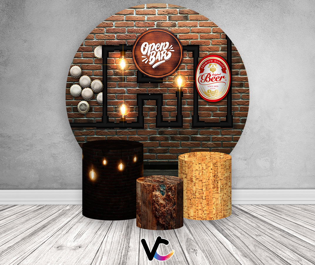 Painel De Festa Redondo 1,50 x 1,50 + Trio De Capas Cilindro - Boteco ...