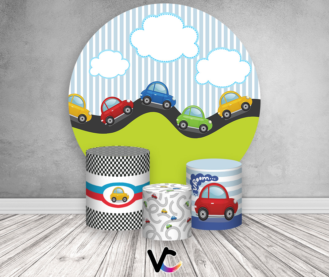 Painel De Festa Redondo 1,50 x 1,50 + Trio De Capas Cilindro - Carros ...
