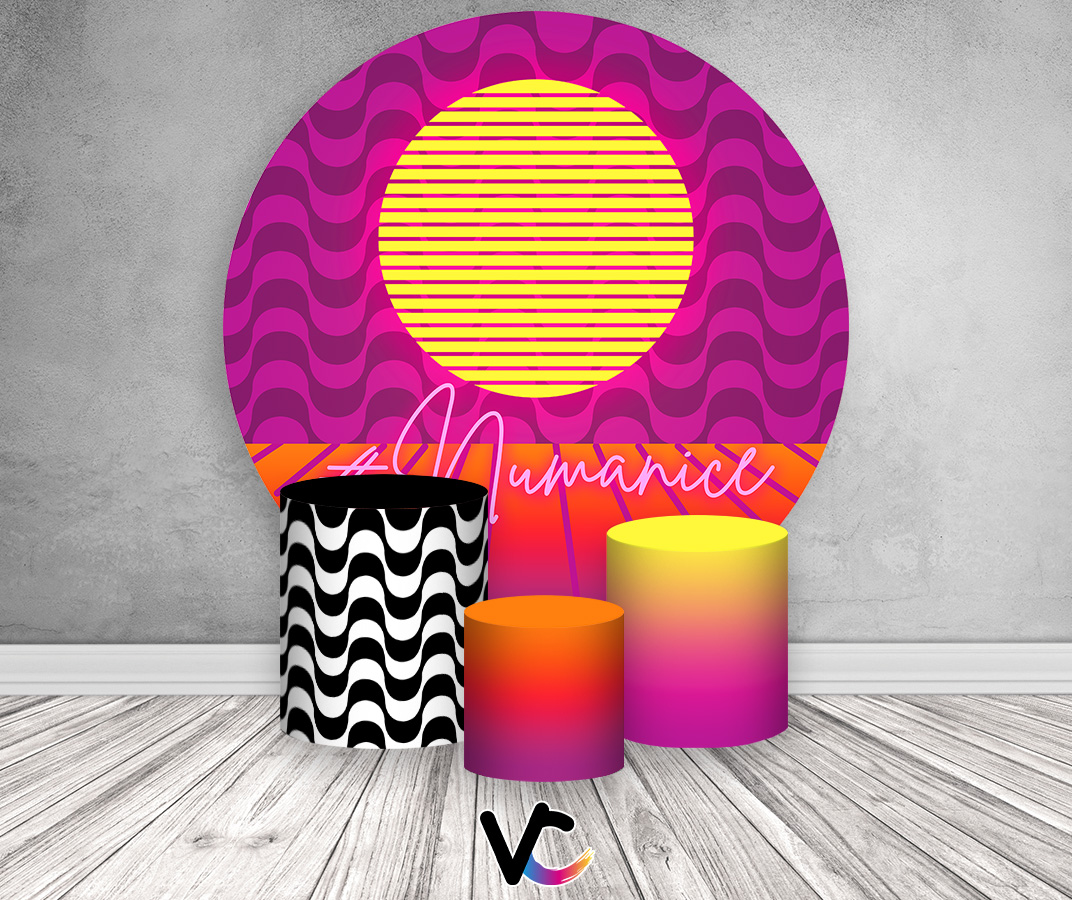 Painel De Festa Redondo 1,50 x 1,50 + Trio De Capas Cilindro ...