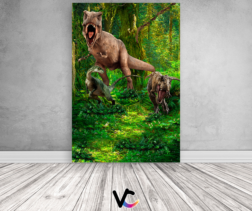 Painel De Festa Vertical 1,50 x 2,20 - Dinossauros na Floresta Realista ...