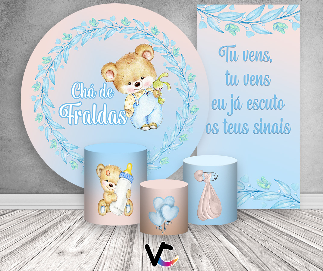 Painel De Festa + Trio De Capas Cilindro + Faixa Veste Fácil - Chá de ...