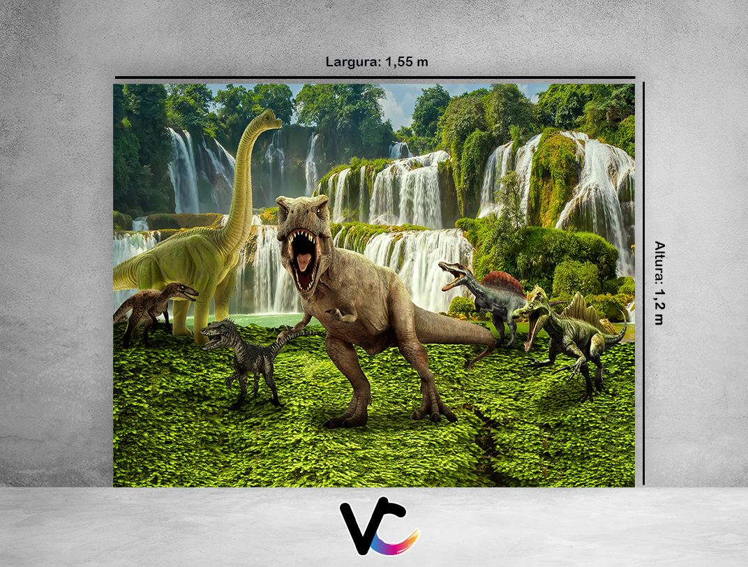 Painel de Festa Horizontal 1,55 X 1,20 - Dinossauros na Floresta ...