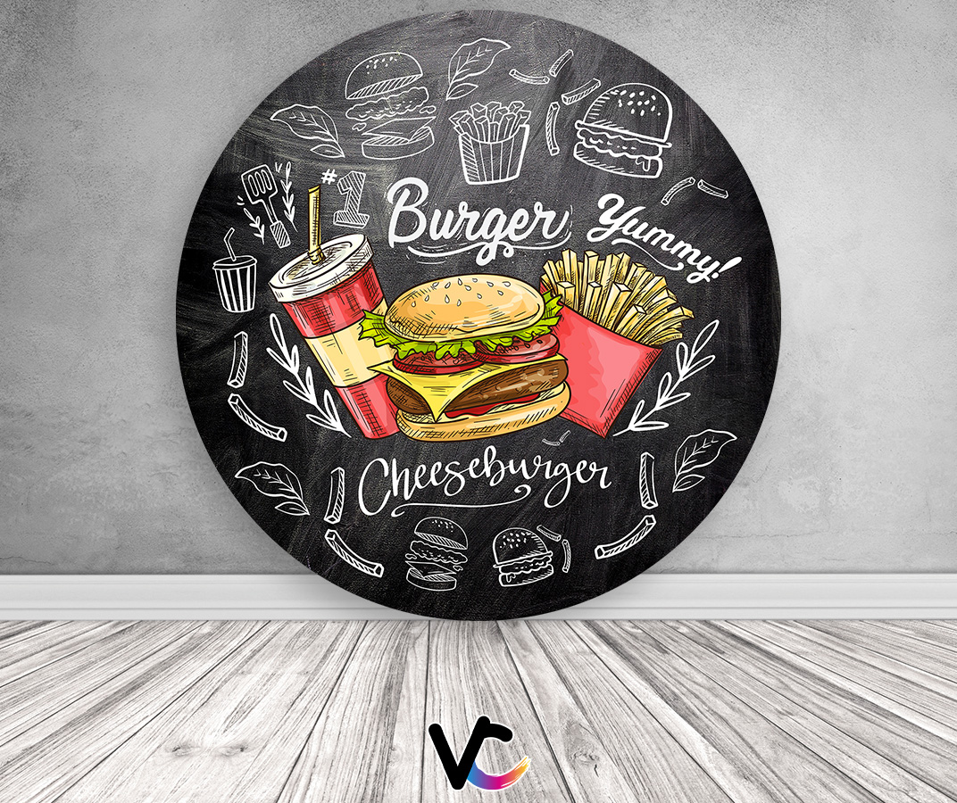 Painel De Festa Redondo 1,50x1,50 - Hambúrguer Chalkboard 011