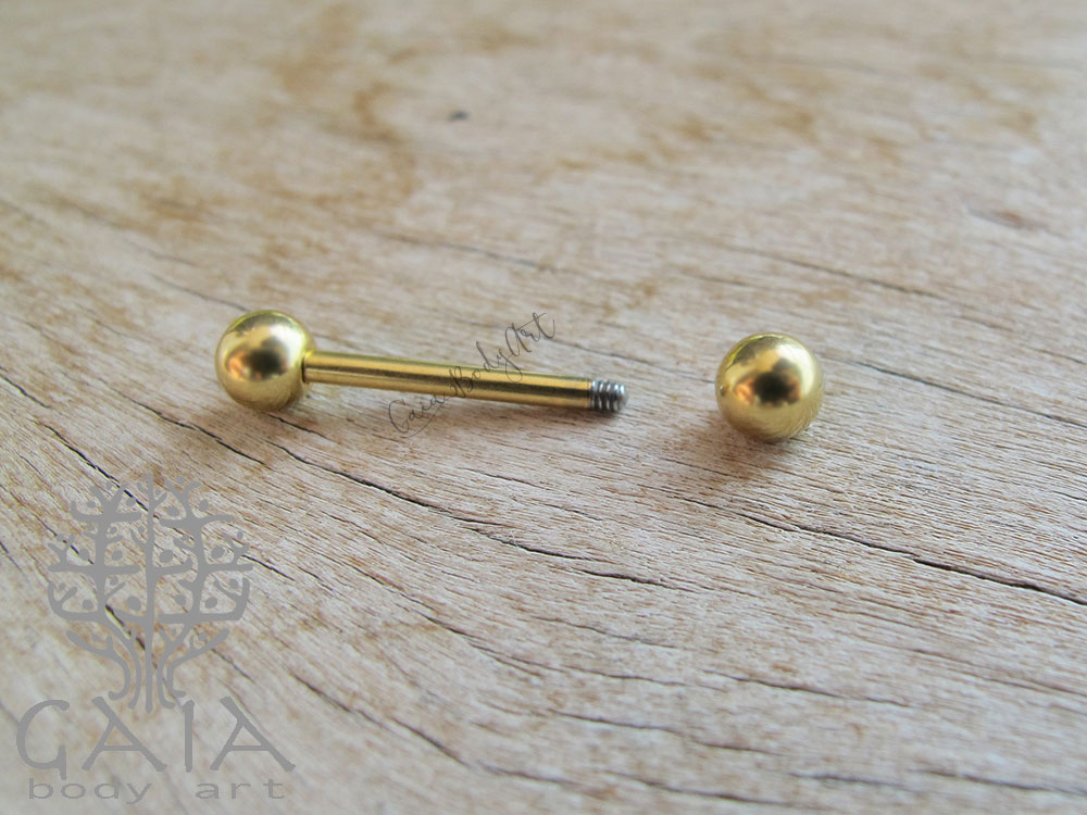 Piercing Barbell Aço Cirúrgico PVD Dourado Esferas Gaia Body Art