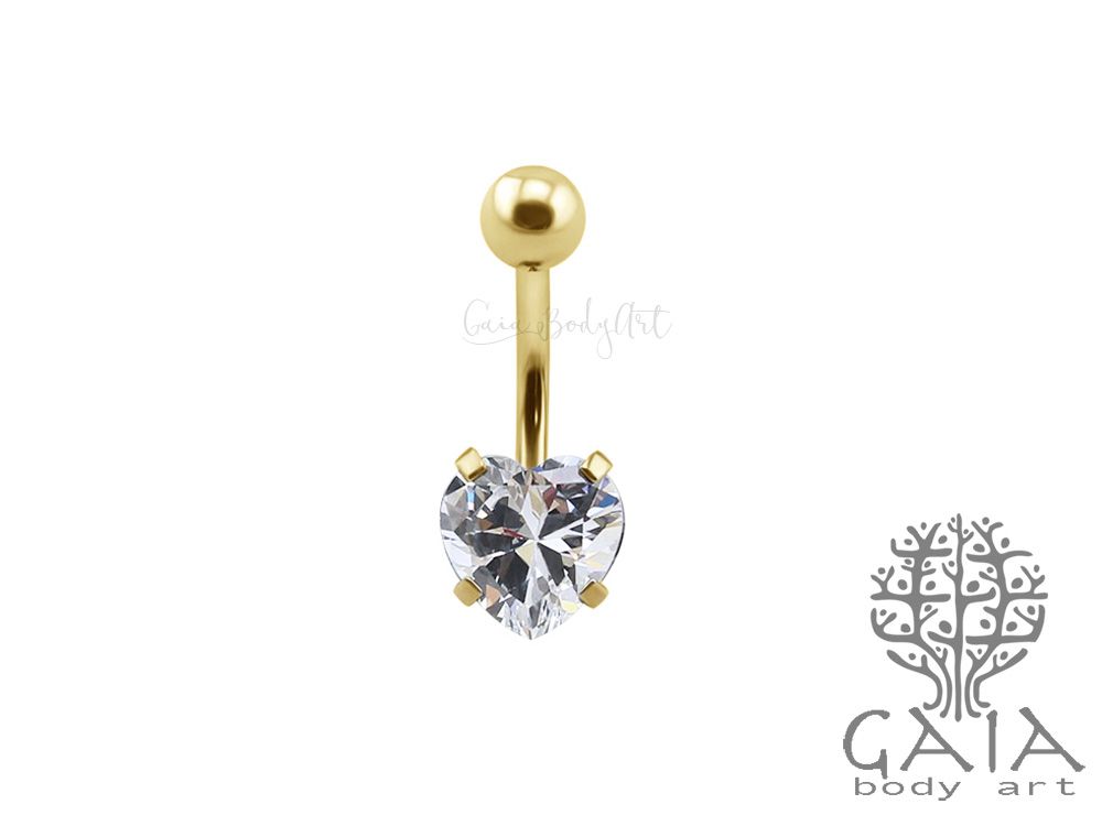 Piercing Umbigo Folheado a Ouro 18k Coração Zircônia Dourado