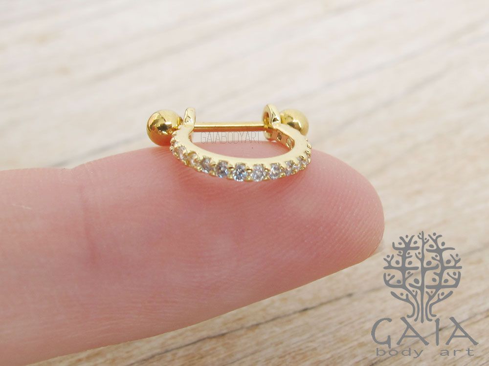 Barbell Helix Adorno Semi Circular Dourado Cravejado Zircônias Zoey