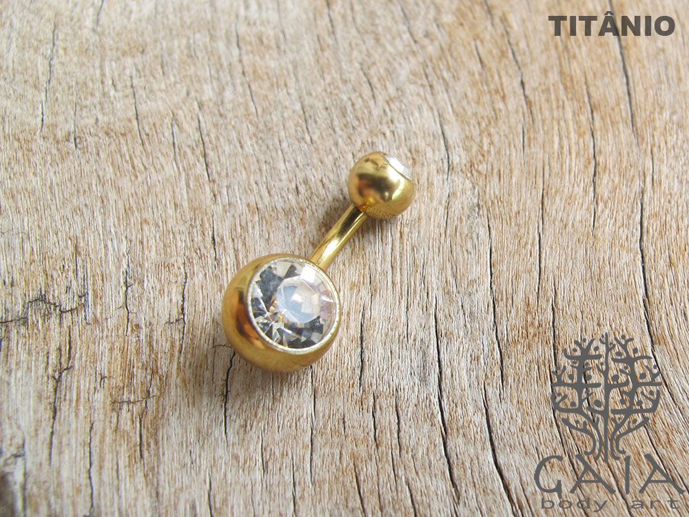 Piercing Umbigo Barbell Banabell Titânio Dourado Esferas com Zircônias