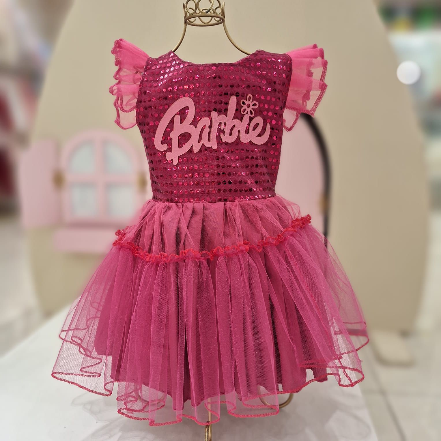 Vestido Infantil Barbie Rosa - Aura Baby- roupas para bebês