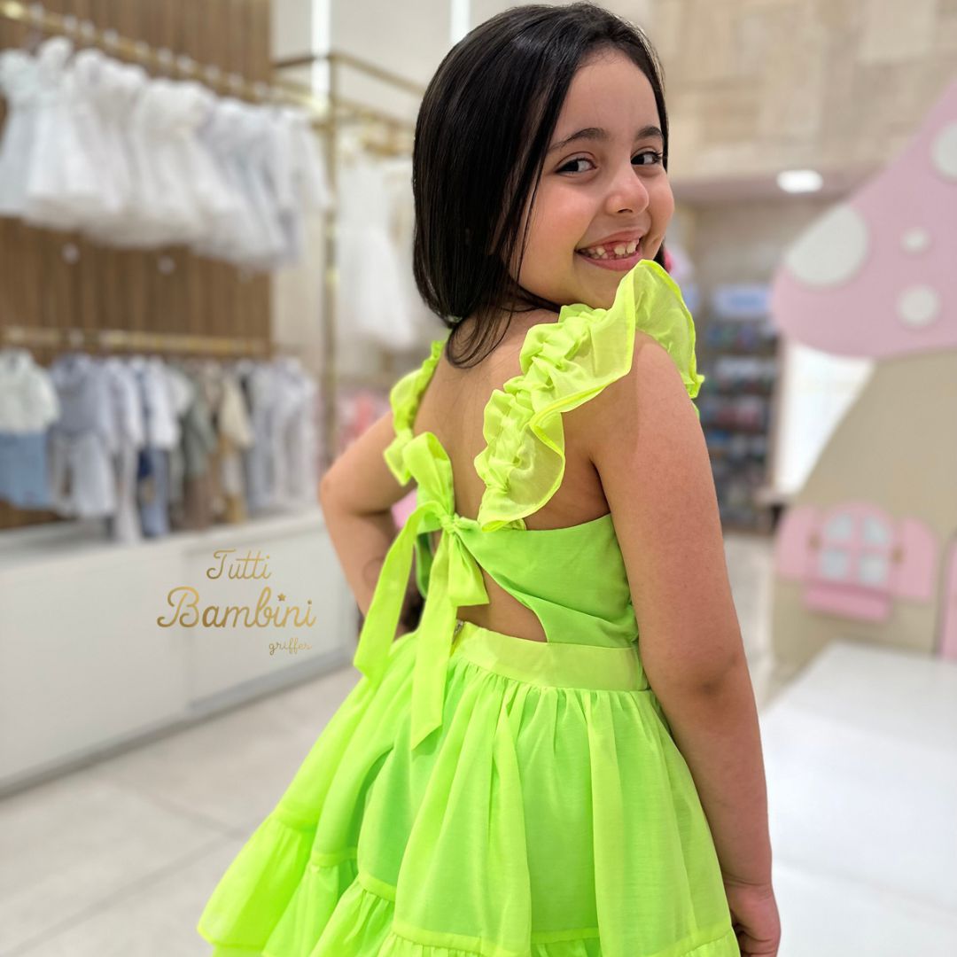 Vestido Infantil Neon Roupa De Festa Neon Azul Marinho Roupa De