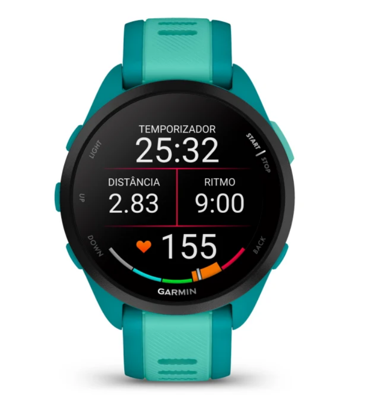 Relogio Garmin Forerunner 165 AMOLED Music Azul Turquesa Direct Esportes Relogios Garmin