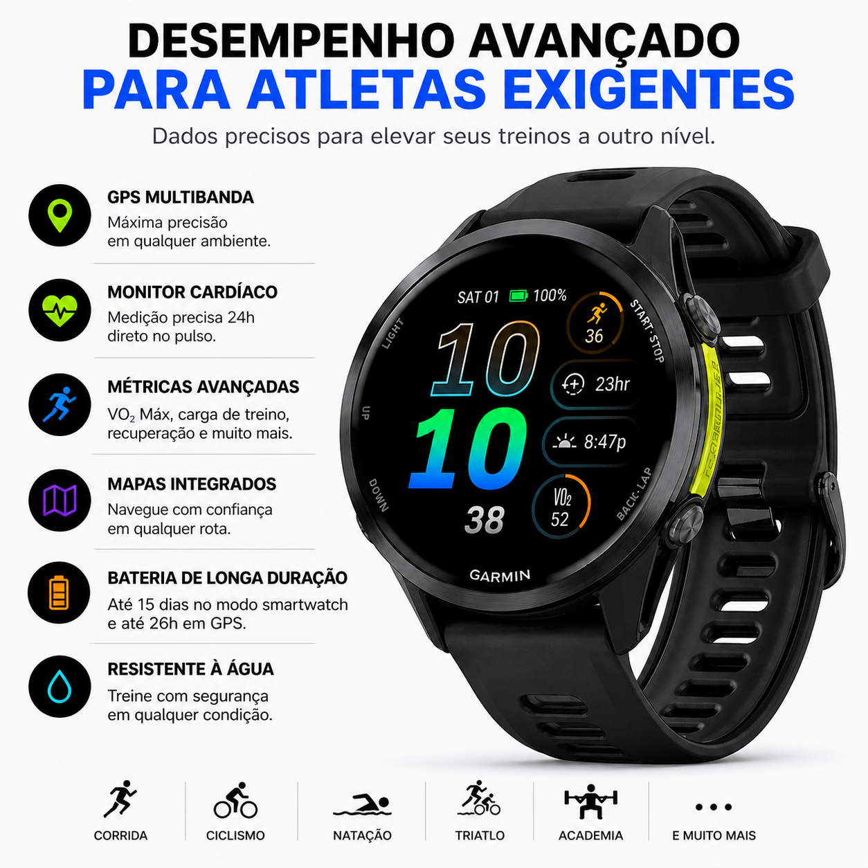 Relógio Garmin Forerunner 970 47mm Preto em até 10x sem juros