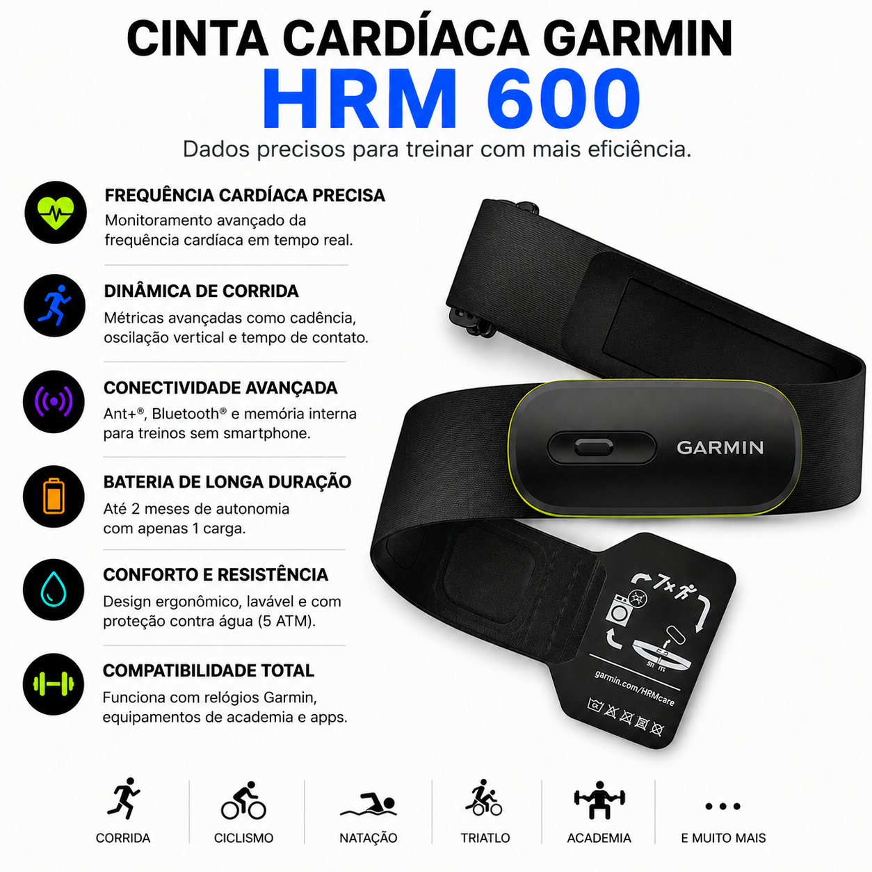 Cinta Cardíaca Garmin HRM 600 XS-S Pequeno | Direct Esportes