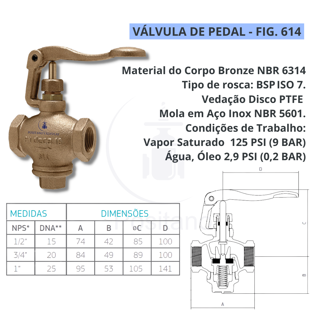 Válvula De Pedal Bronze FIG DECA Aços Positano Equipamentos de Combate a