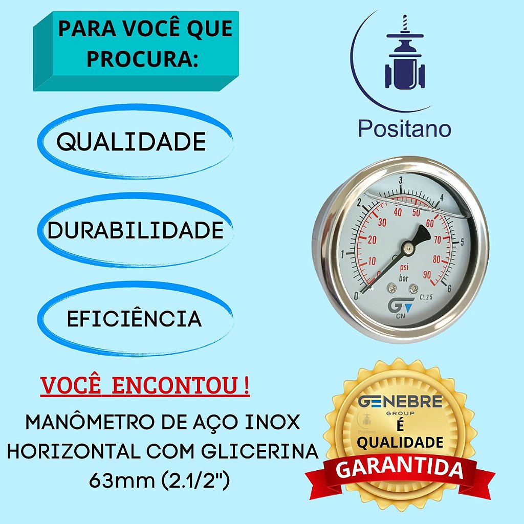 Mei 6063241500 Manómetro Con Glicerina, Horizontal, 63 Mm