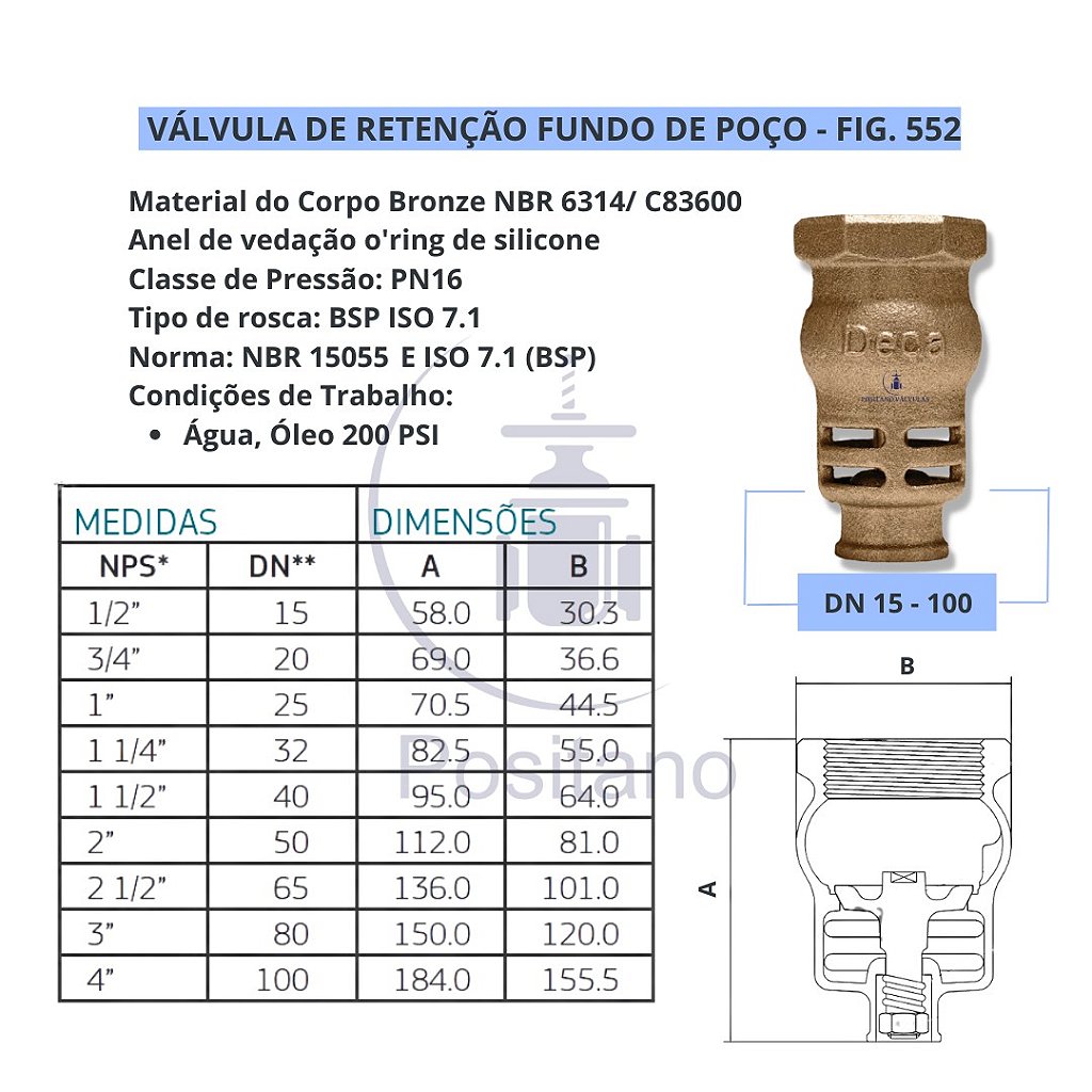 Válvula De Retenção Fundo De Poço Bronze 12 Bsp Fig 552 Deca Aços Positano 4054