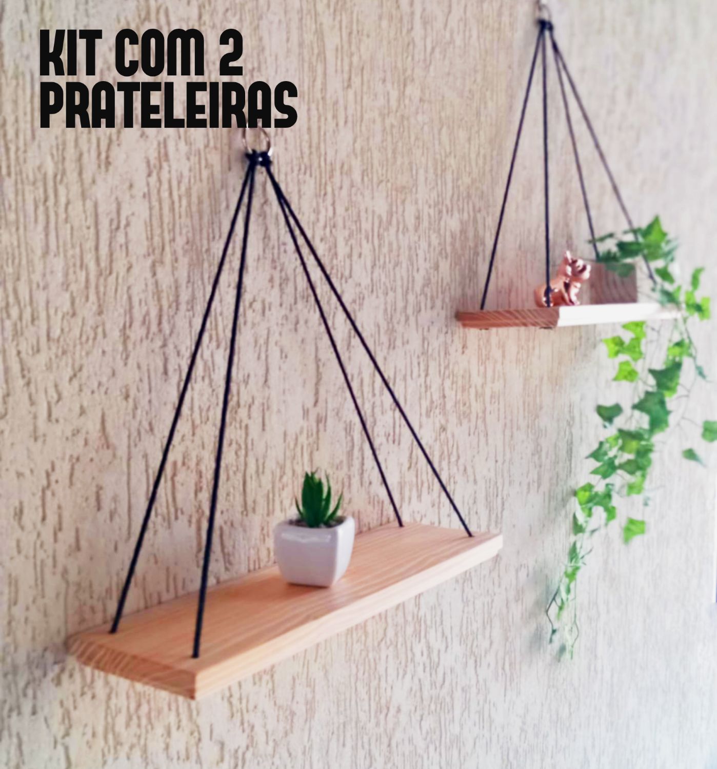 Kit 2 Prateleiras Rope Suspensa com Corda Madeira Pinus - Casa Up Store