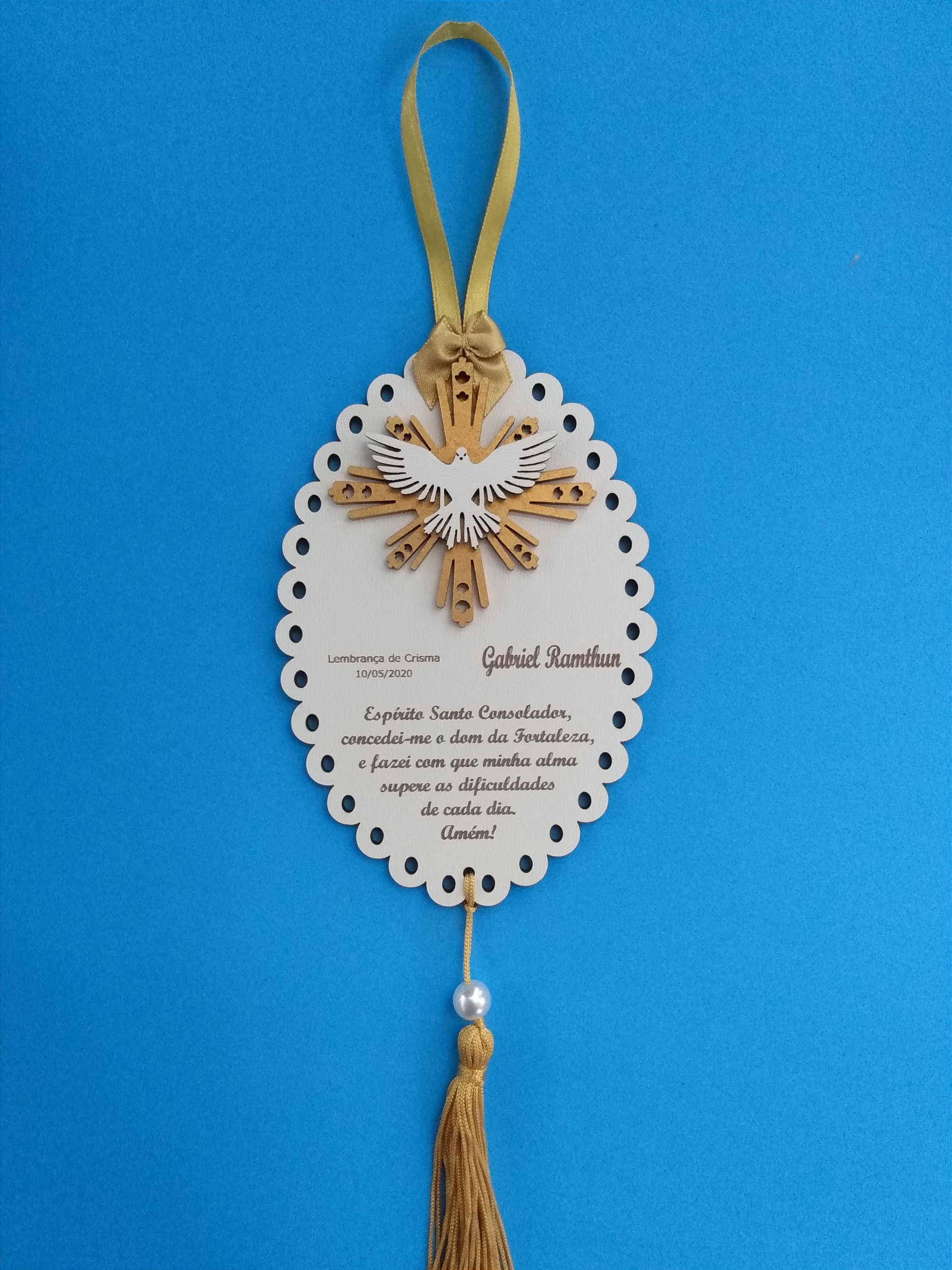 Lembraça de Crisma Divino Espírito Santo ouro- Lindas Artes - Lindas ...