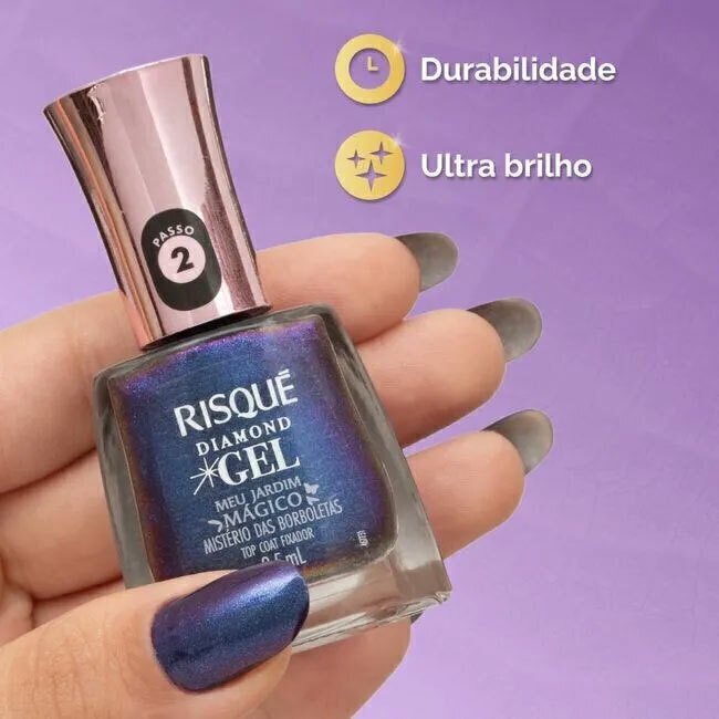 Esmalte Cremoso Top Coat Fixador Risqué Diamond misterio borboletas ...