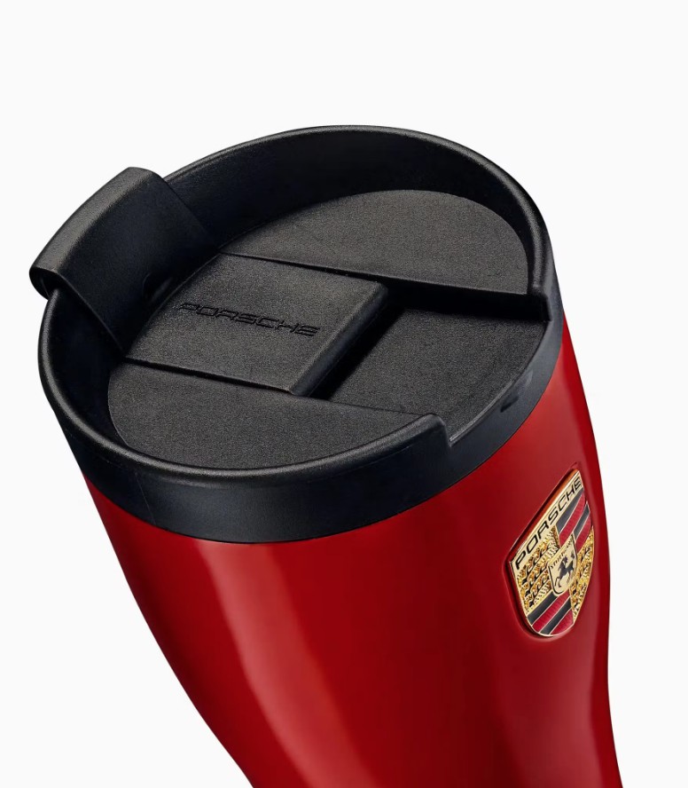 Porsche Tazza Termica In Acciaio Inox 450 Ml - Nero Lucido Con Stemma Dorato