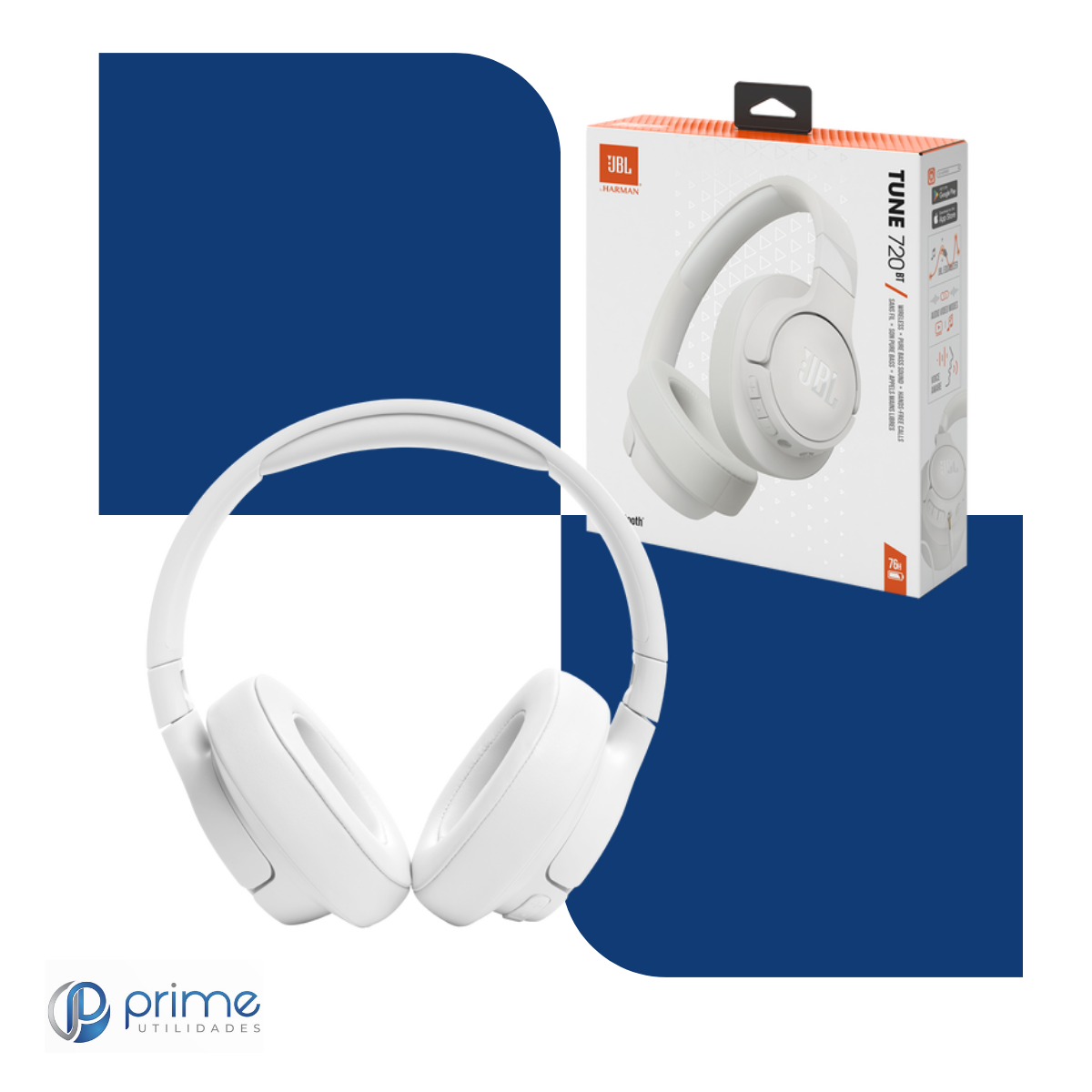 Fone de Ouvido Sem Fio JBL Tune 720BT Branco - Prime Utilidades