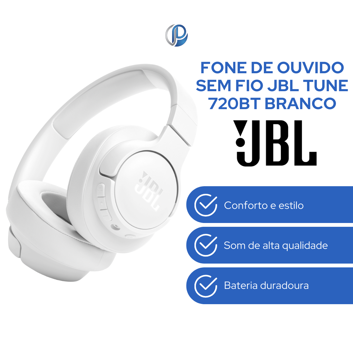 Fone de Ouvido Sem Fio JBL Tune 720BT Branco - Prime Utilidades