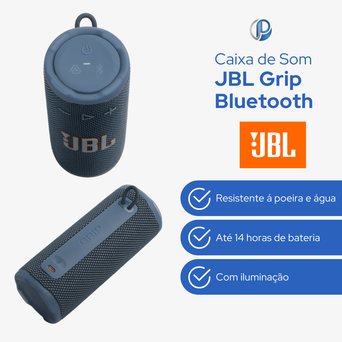 Caixa de Som Portátil JBL Grip Bluetooth Azul - Prime Utilidades