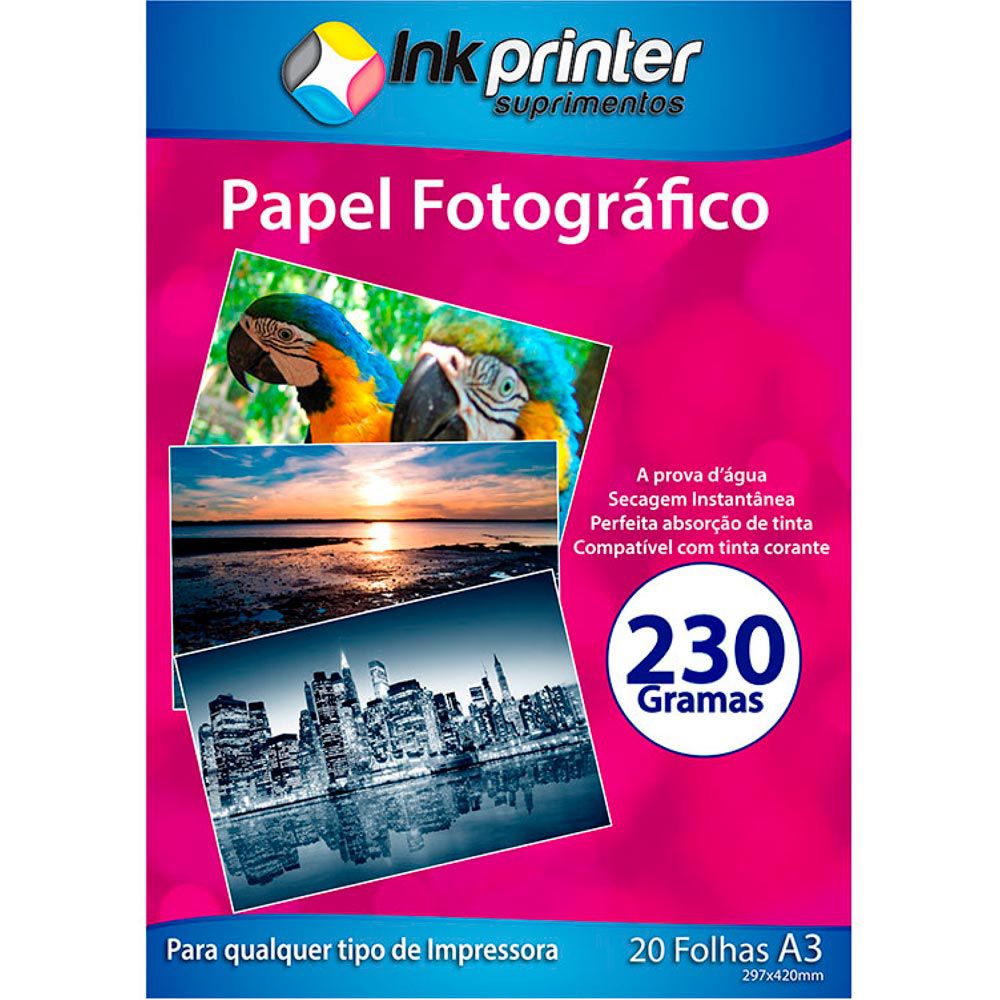 Papel Fotográfico Brilhante Glossy A3 230gr - Tintas para Impressora,  Materiais para Serigrafia e Insumos para Sublimação! Compre Aqui com o  Melhor Preço