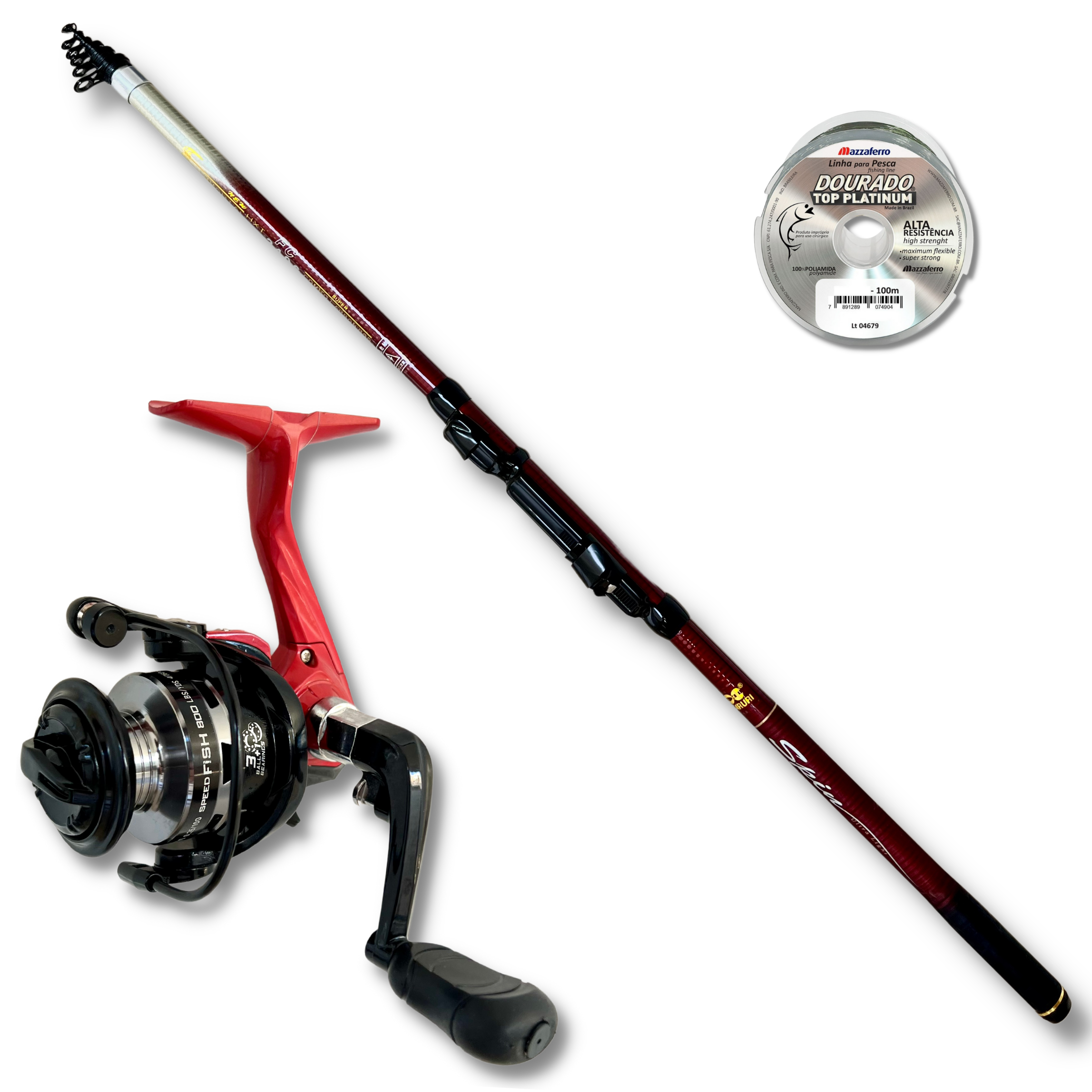Kit Pesca Ultralight Vara HXT 2,40m + Molinete Speed Fish 800 4r Vermelho -  Solfish - Qualidade Para o Seu Esporte!