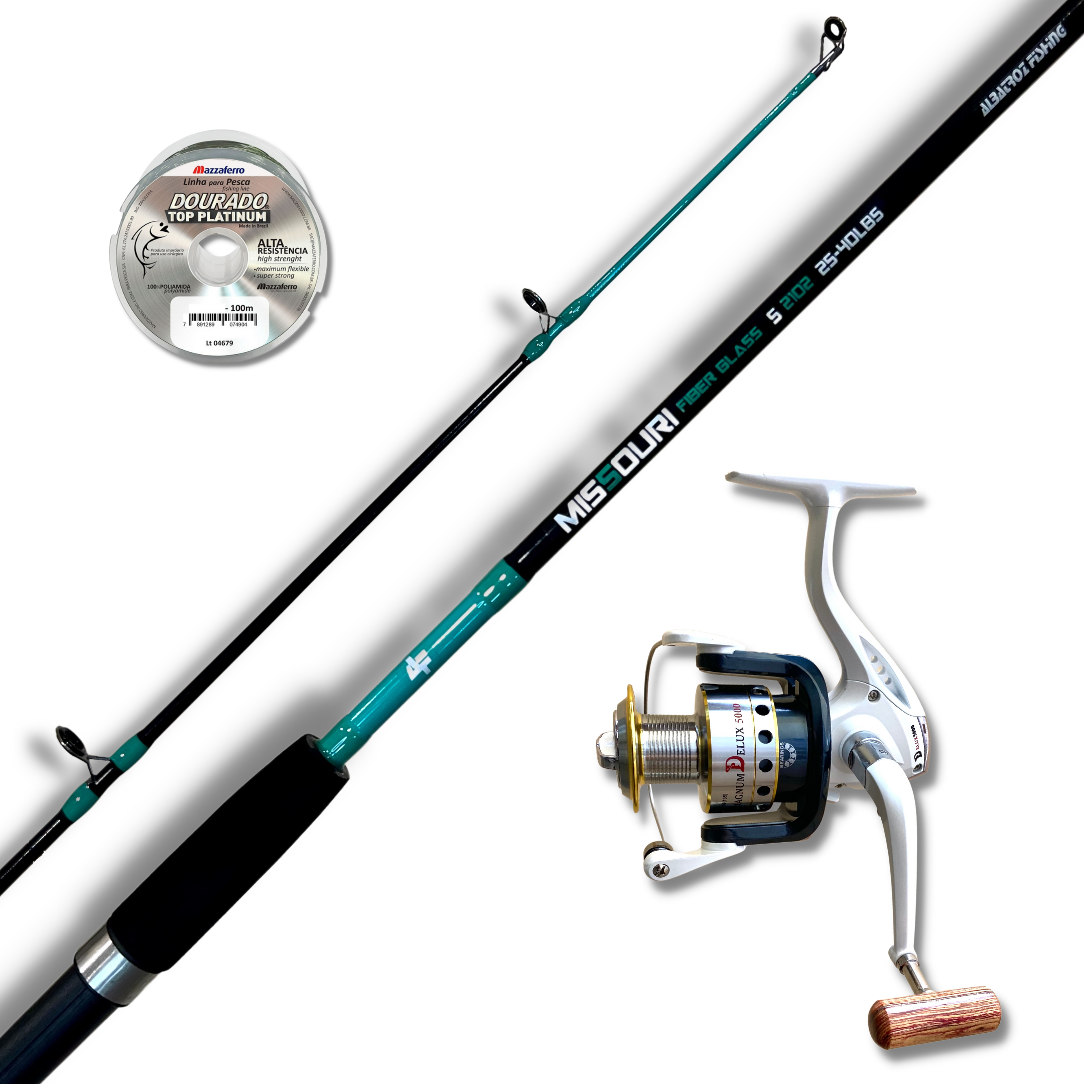 Kit Pesca Pesada Vara Missouri 2,10m 40lbs + Molinete Magnum Delux 5000 7r  - Solfish - Qualidade Para o Seu Esporte!