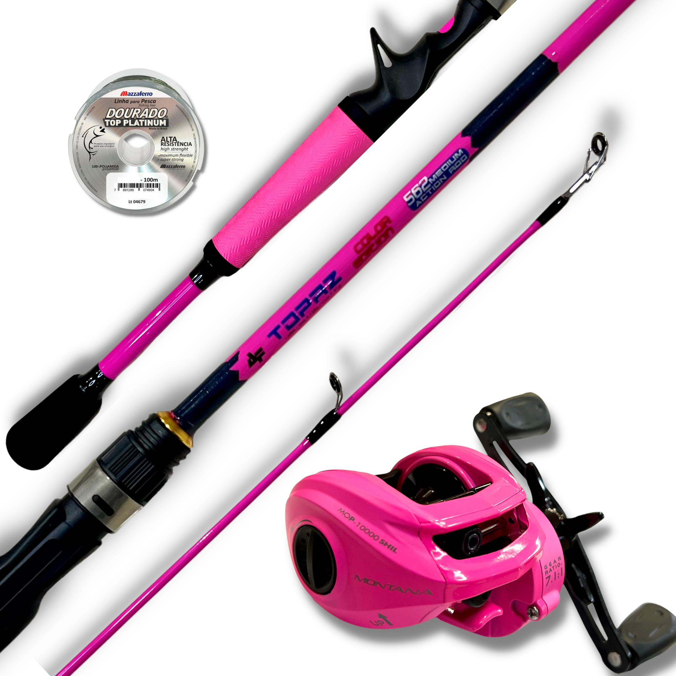 Kit Pesca Ultra Light Vara Topaz Pink 1,68m 12lbs + Carretilha Montana  10000 Pink 10r - Solfish - Qualidade Para o Seu Esporte!