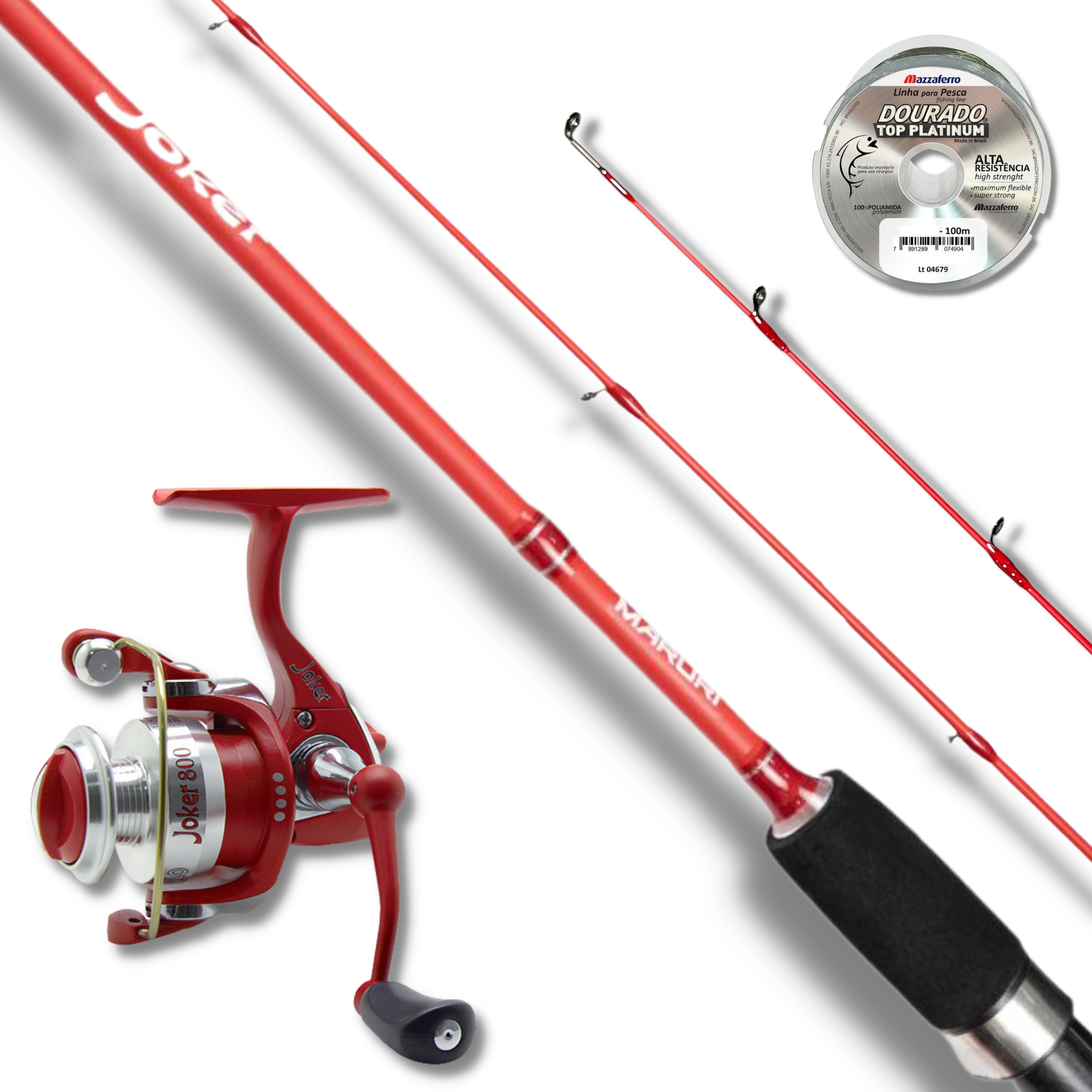 Kit Pesca Ultralight Vara Joker Vermelha Inteiriça + Molinete Joker 800 Red  6r - Solfish - Qualidade Para o Seu Esporte!