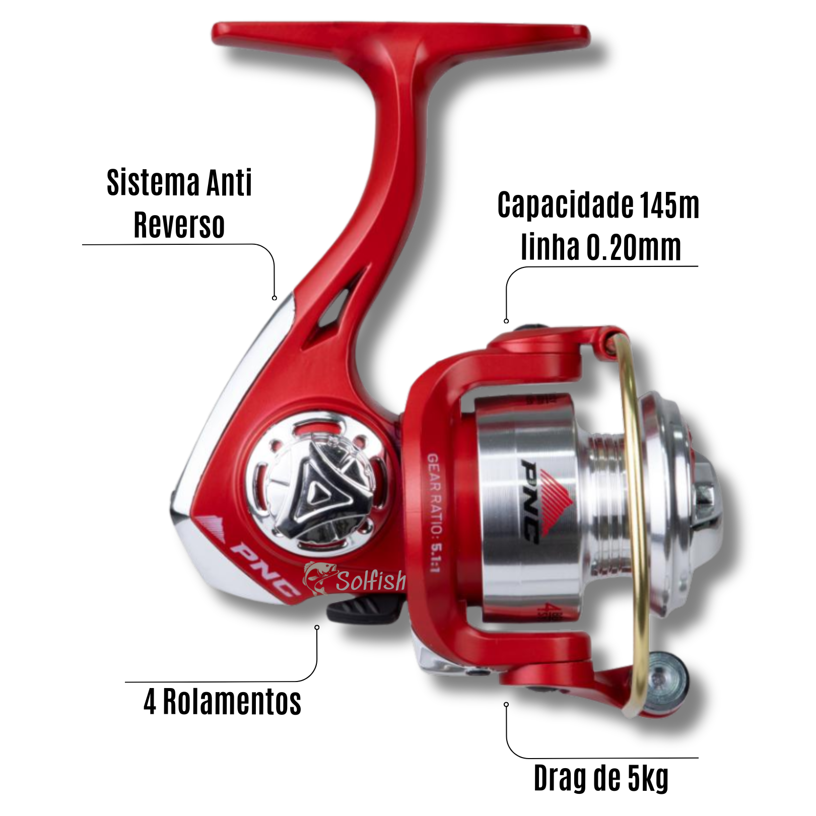 Molinete Maruri Joker Mini Vermelho 4 Rolamentos - Solfish