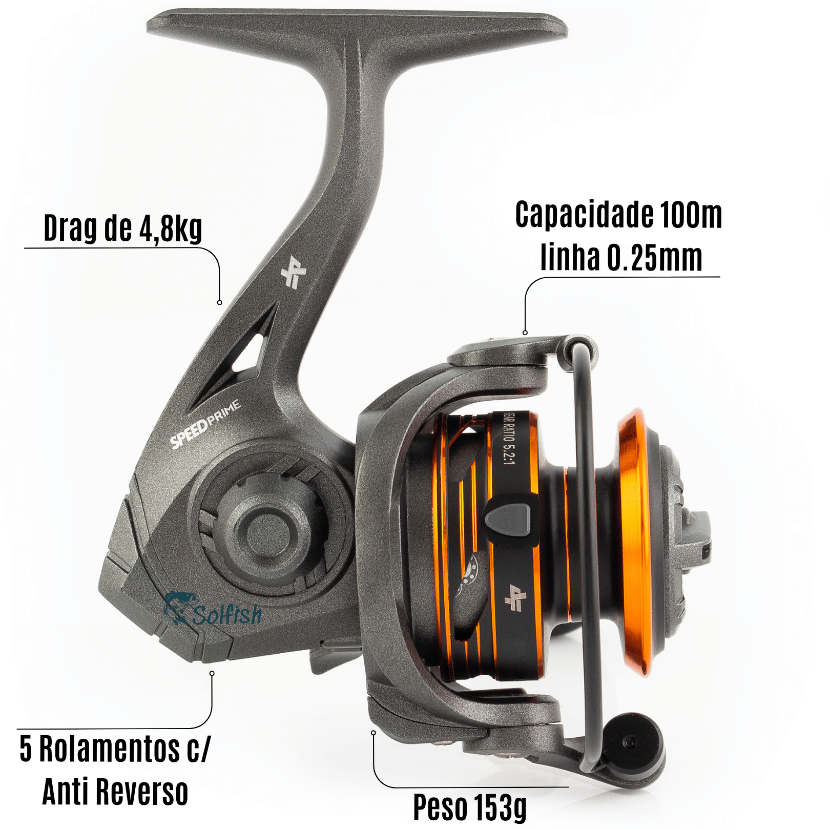 Molinete Albatroz Speed Prime 800 5 Rolamentos - Solfish
