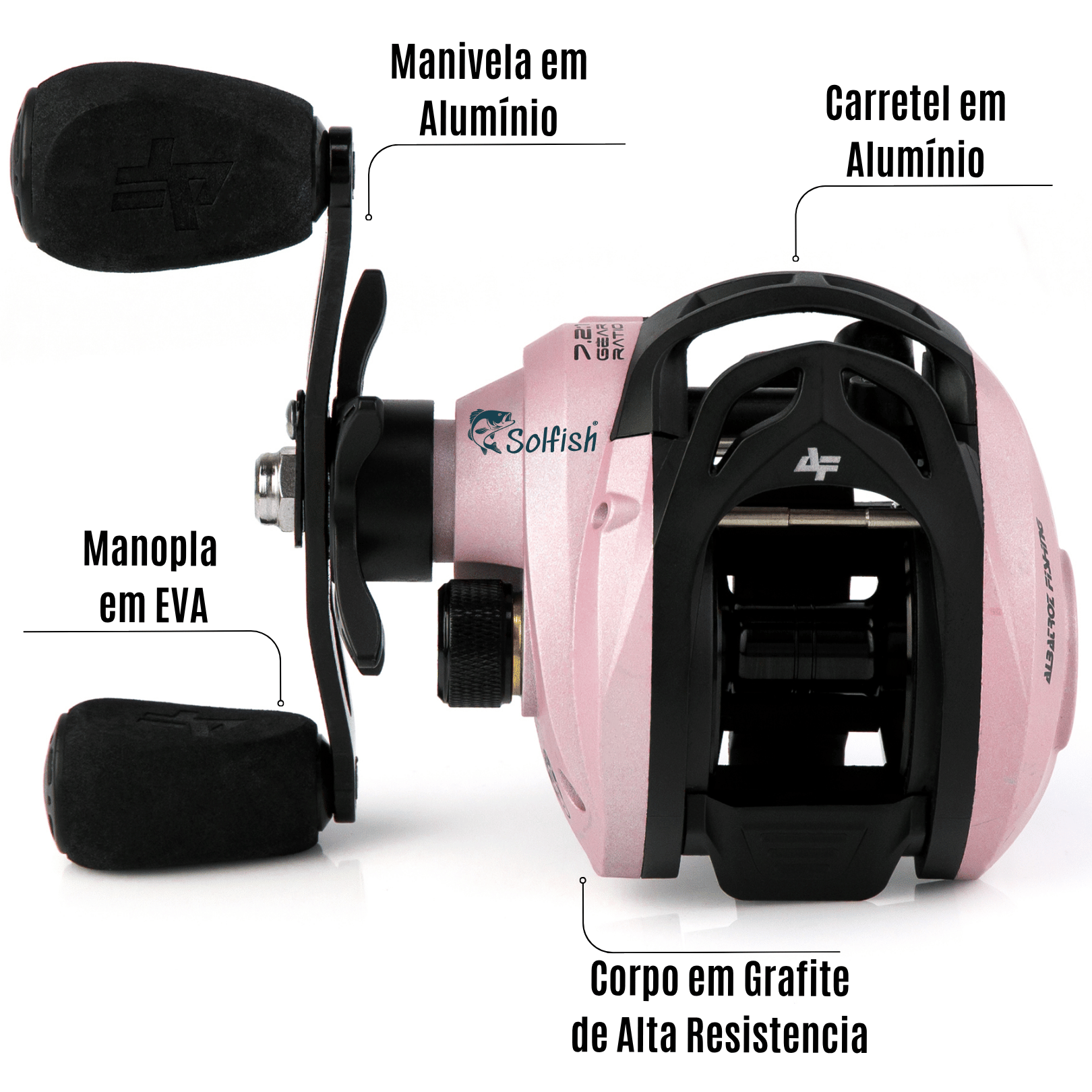 Carretilha Albatroz M21 Pro 6 Rolamentos Drag 9kg - Rosa - Solfish