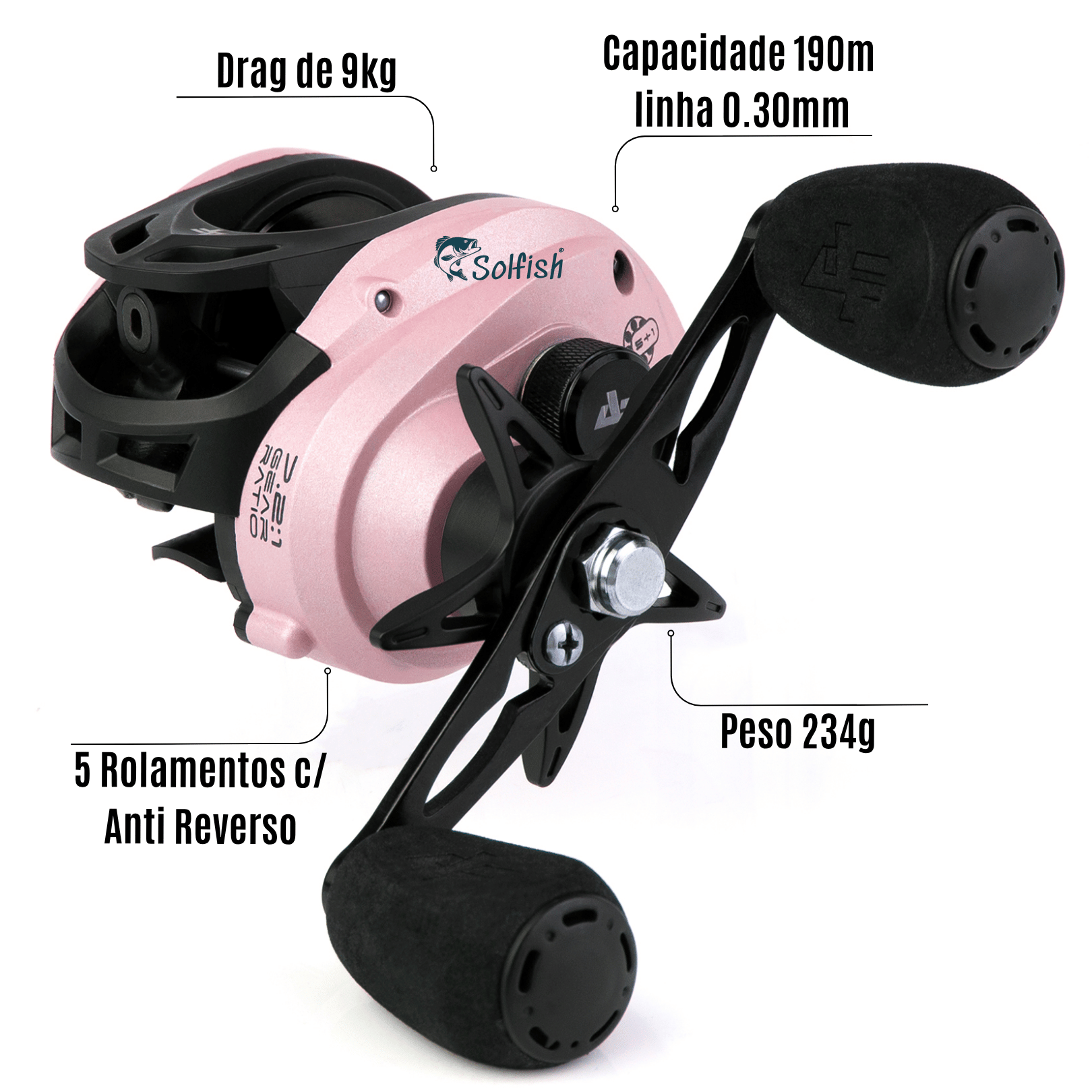 Carretilha Albatroz M21 Pro 6 Rolamentos Drag 9kg - Rosa - Solfish