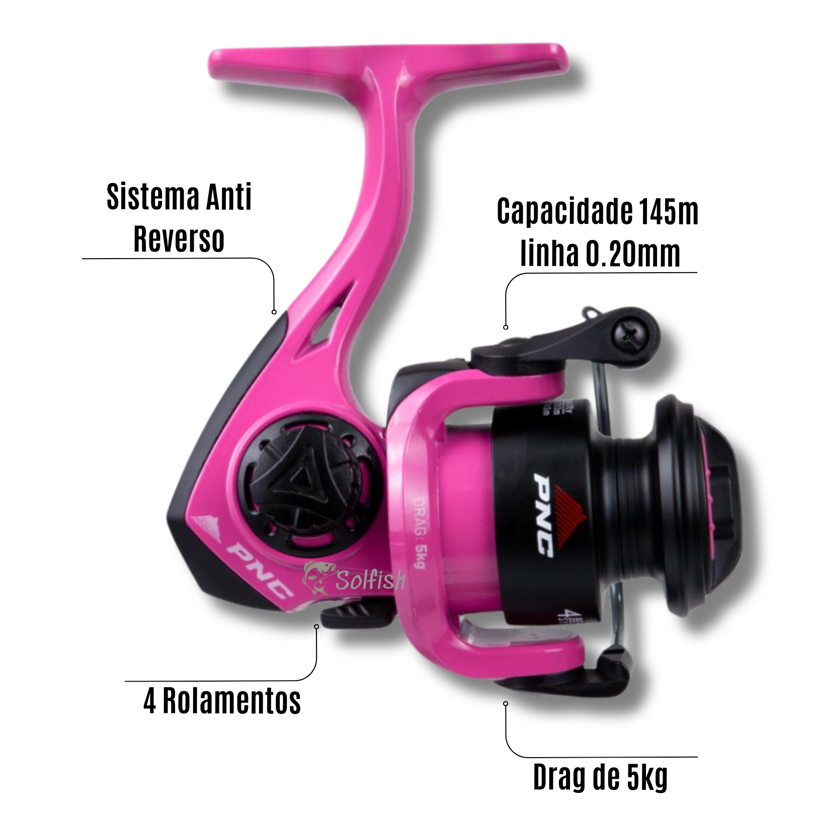Molinete Kawana Joker Mini Rosa 4 Rolamentos - Solfish - Qualidade