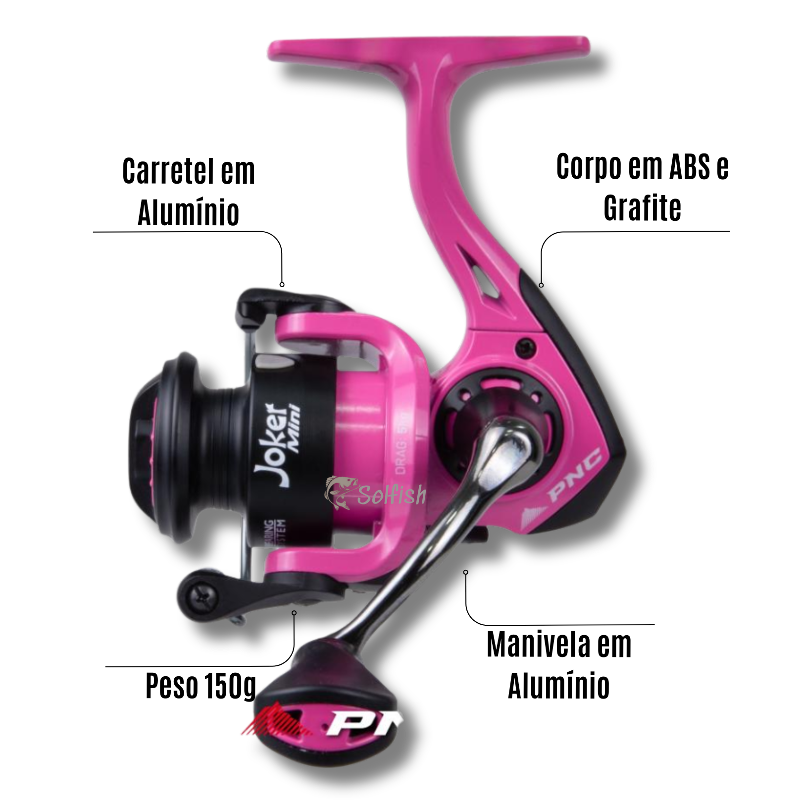 Molinete Kawana Joker Mini Rosa 4 Rolamentos - Solfish - Qualidade